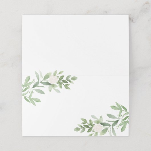 Carte De Placement Aquarelle simple Verdure et fleurs blanches (Extérieur déplié)