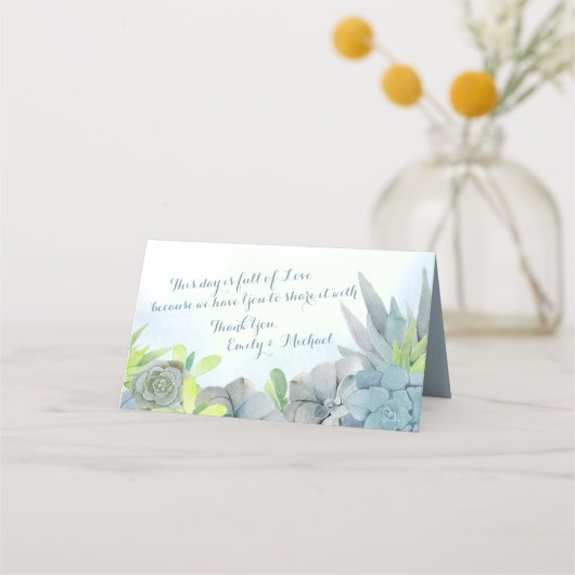 Carte De Placement Aquarelle Succulente Jardin Acier Bleu (Dos)
