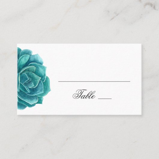 Carte De Placement Aquarelle succulente. Mariage bleu et sarcelle. Ca (Devant)