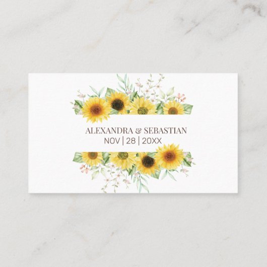 Carte De Placement Aquarelle Sunflower mariage site Web Insérer une c (Dos)