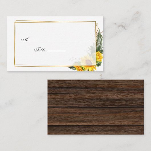 Carte De Placement Aquarelle tournesol Rustique Mariage géométrique (Devant / Derrière)