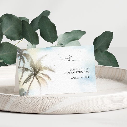 Carte De Placement Aquarelle Tropical Beach Palm Trees Mariage