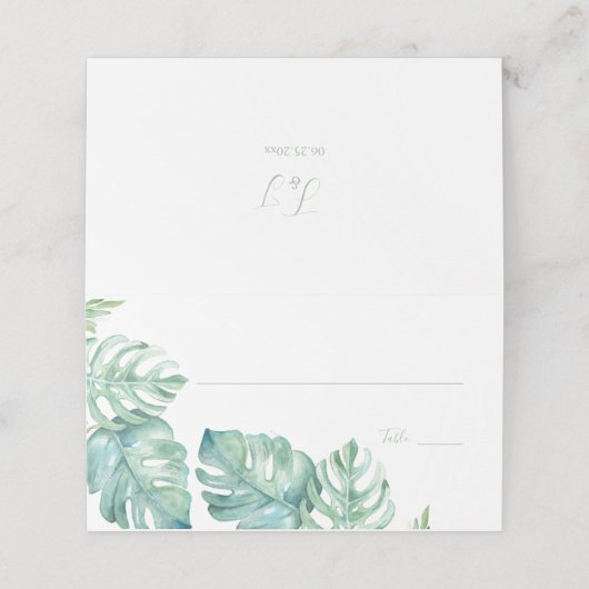 Carte De Placement Aquarelle tropicale Mariage de verdure (Extérieur déplié)