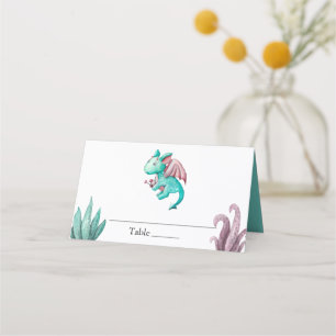 Carte De Placement Aquarelle Turquoise Dragon Baby shower magique