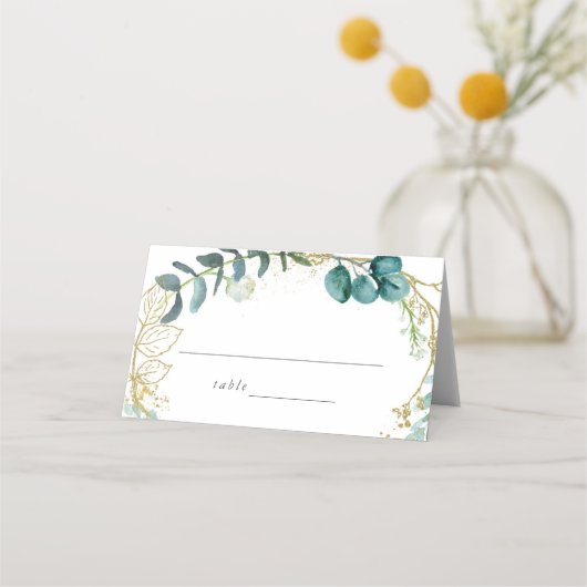Carte De Placement Aquarelle turquoise Mariage de verdure botanique (Devant)