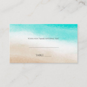 Carte De Placement Aquarelle Turquoise & Tan Elegant Plage Lieu de Ma