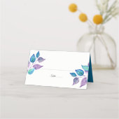 Carte De Placement Aquarelle Turquoise violet Mariage de feuillage (Devant)