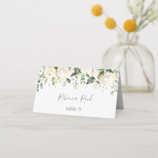 Carte De Placement Aquarelle verdure, crème rose table Mariage (Devant)