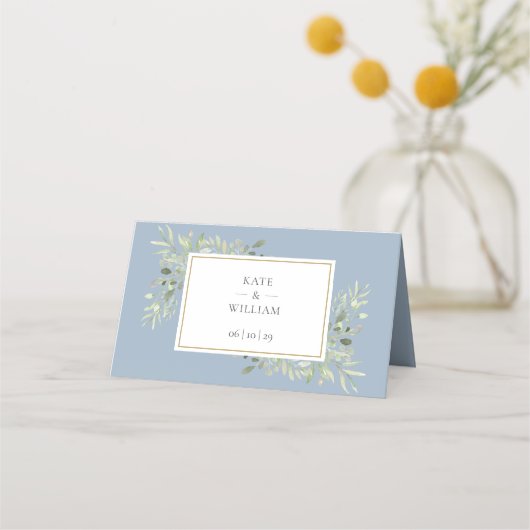Carte De Placement Aquarelle Verdure Dusty Blue Mariage (Dos)