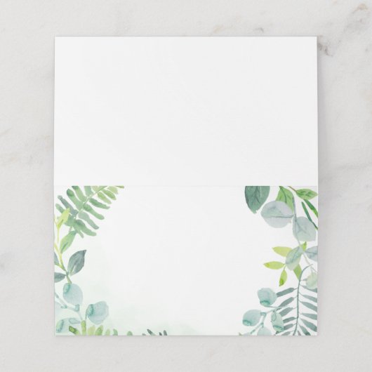 Carte De Placement Aquarelle Verdure Feuillage Blanc mariage (Extérieur déplié)