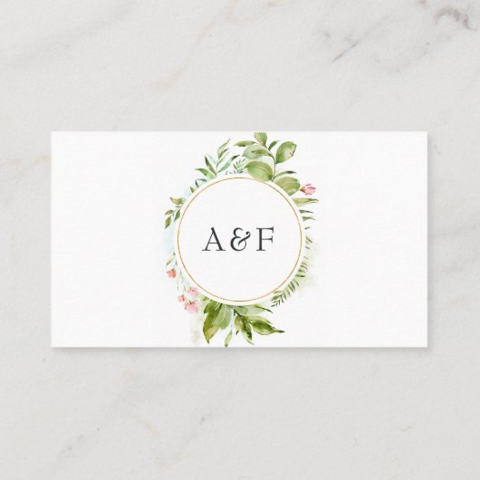 Carte De Placement Aquarelle Verdure Mariage monogramme (Dos)
