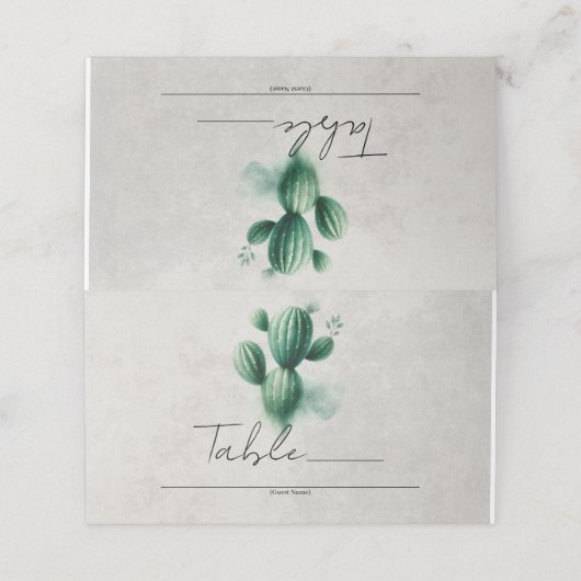 Carte De Placement Aquarelle Vert Cactus Gris Mariage Numéro de table (Extérieur déplié)