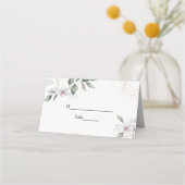 Carte De Placement Aquarelle verte douce Feuille et fleur | Or (Devant)