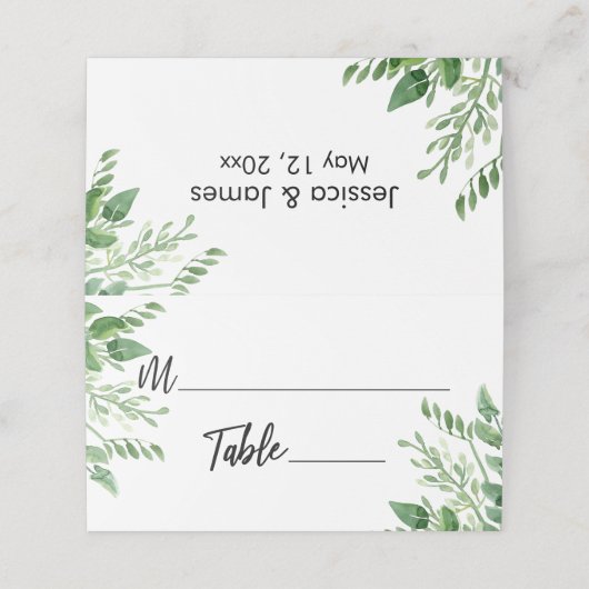 Carte De Placement Aquarelle verte, écriture manuscrite Décontractée (Extérieur déplié)