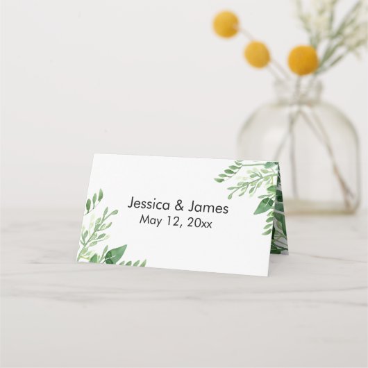 Carte De Placement Aquarelle verte, écriture manuscrite Décontractée (Dos)