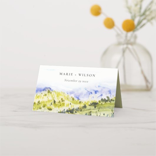 Carte De Placement Aquarelle verte Jaune Campagne Hills Mariage (Devant)