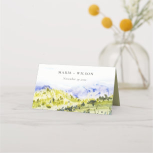 Carte De Placement Aquarelle verte Jaune Campagne Hills Mariage