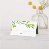 Carte De Placement Aquarelle verte Olive Branch Initiales Date (Devant)