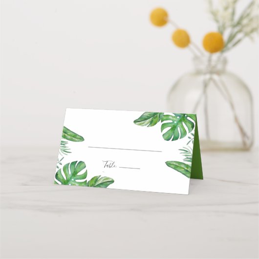 Carte De Placement Aquarelle verte tropicale Monstera Feuille Mariage (Devant)