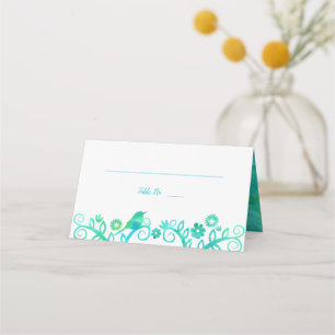 Carte De Placement Aquarelle verte turquoise Arbre de vie plié