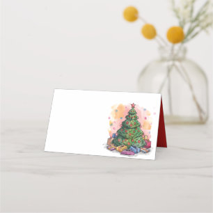 Carte De Placement Arbre de Noël Watercolor