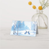 Carte De Placement Arbres blancs bleus Lapin Mariage d'hiver (Dos)