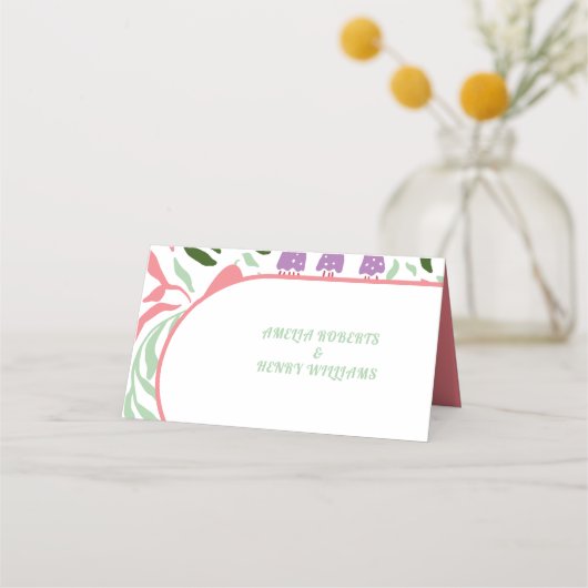 Carte De Placement Arc Boho avec branches rétro et fleurs mariage (Dos)
