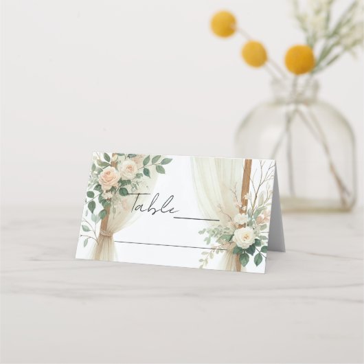 Carte De Placement Arc de bois floral verdure roses mariage rustique (Devant)