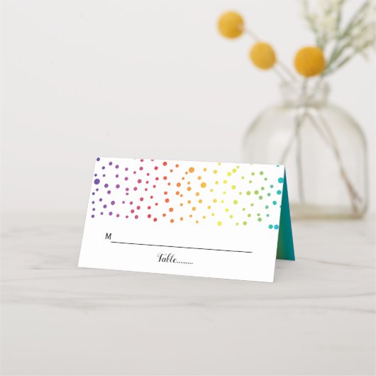 Carte De Placement Arc-en-ciel couleurs arbres et confetti mariage LG (Devant)