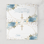 Carte De Placement Arc Gold Dusky Blue Floral Première Communion Sain (Extérieur déplié)