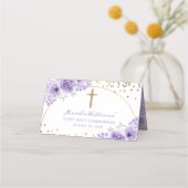 Carte De Placement Arc Or Purple Floral Première Communion Sainte (Dos)