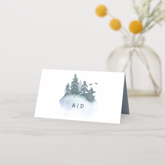 Carte De Placement Ardoise Blue Mountains Mariage forestier Monogramm (Dos)