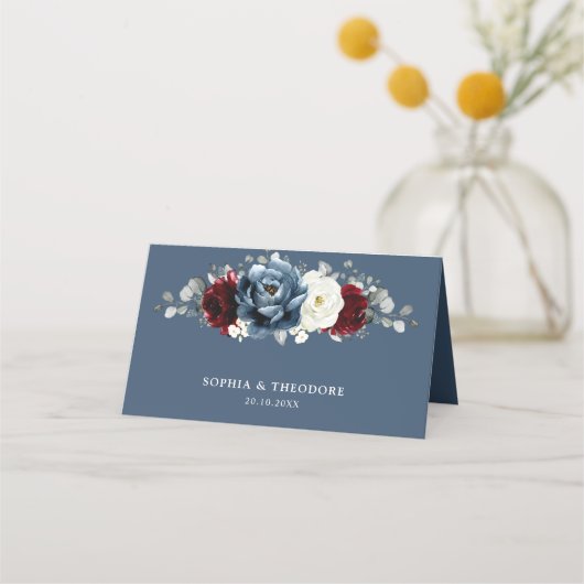 Carte De Placement Ardoise Burgundy Blanc Ivory Floral Mariage Pl (Dos)