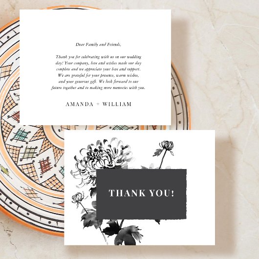 Carte De Placement Art à l'encre de chrysanthème Merci