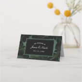 Carte De Placement Assis de table Chic Vert et Noir Feuilles Tropical (Devant)