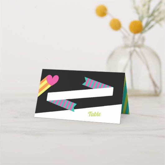 Carte De Placement Au total 80s Hearts and Stripes Mariage (Devant)