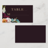 Carte De Placement Automne Bourgogne Floral Mariage de typographie or (Devant / Derrière)