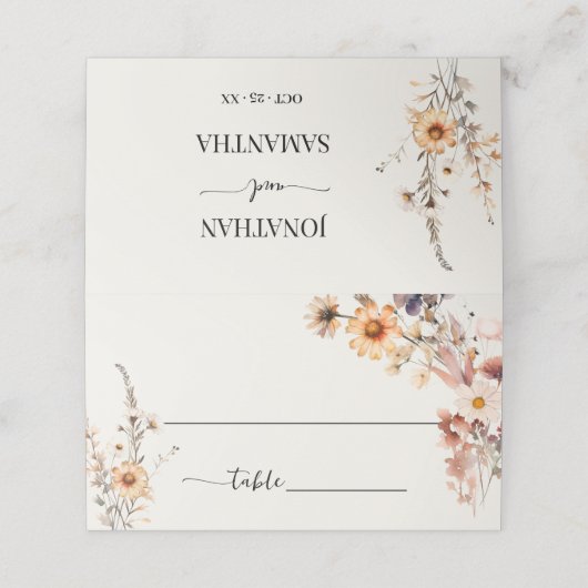 Carte De Placement Automne Fleur sauvage Boho Mariage Nom d'invité pl (Extérieur déplié)