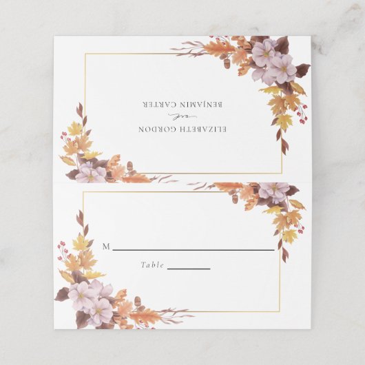 Carte De Placement Automne Mariage Floral Table Automne Script person (Extérieur déplié)