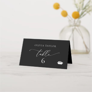 Carte De Placement Avec Pasta Black Minimaliste Mariage Numéro de tab