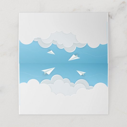 Carte De Placement Avion en papier dans les nuages (Extérieur déplié)
