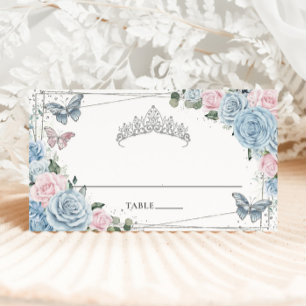 Carte De Placement Baby Blue Soft Pink Floral Papillons Quinceañera