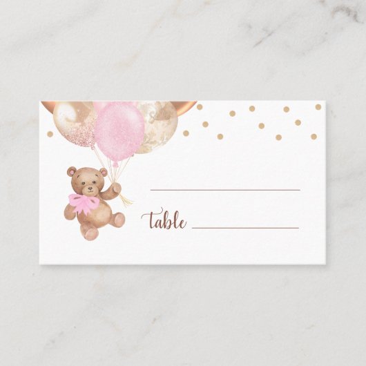 Carte De Placement Baby shower de balles or Rose Teddy Bear (Devant)