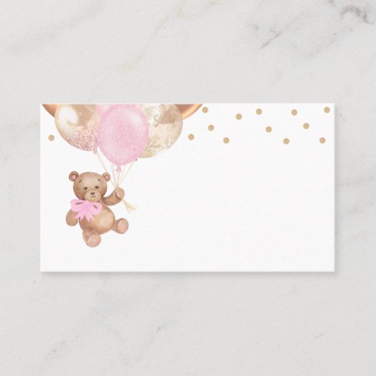 Carte De Placement Baby shower de balles or Rose Teddy Bear (Devant)