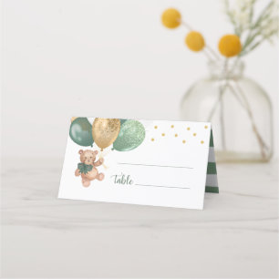 Carte De Placement Baby shower de ballons verts Teddy Bear Sage