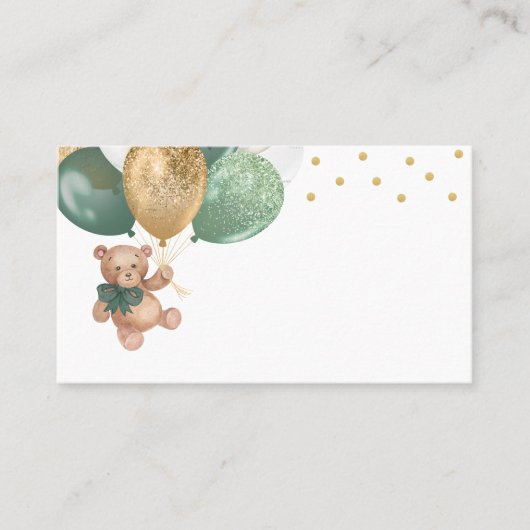 Carte De Placement Baby shower de ballons verts Teddy Bear Sage (Devant)