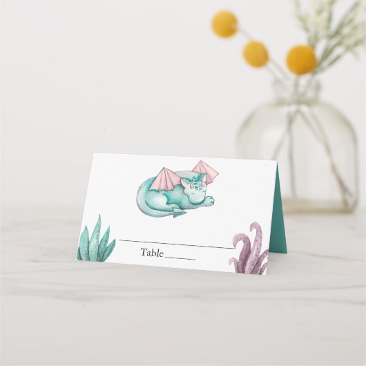 Carte De Placement Baby shower de dragon Turquoise dormant (Devant)