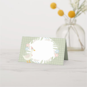 Carte De Placement Baby shower de En vichy floral d'oie soie verte