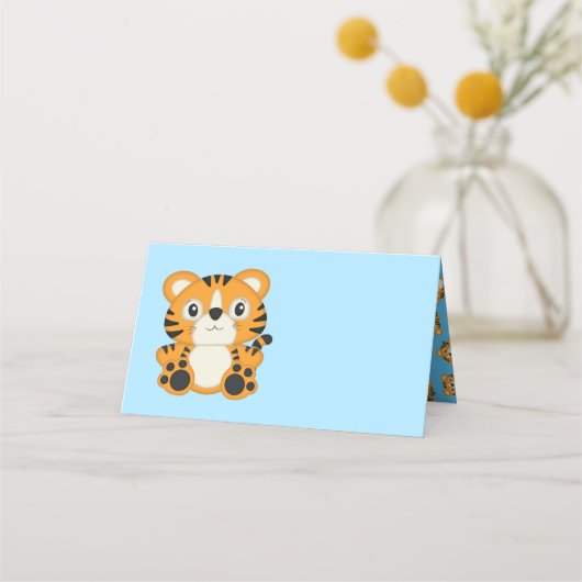 Carte De Placement Baby shower de tigre bleu (Devant)