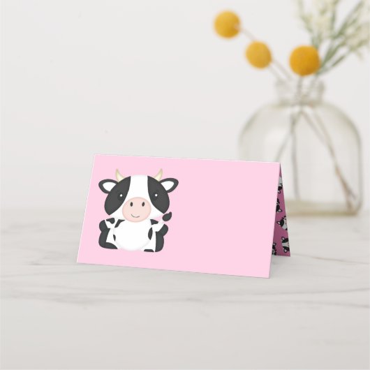 Carte De Placement Baby shower de vache rose (Devant)